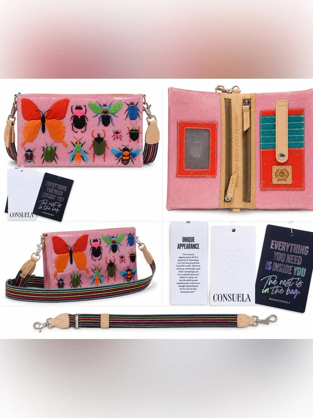 NWT Consuela Pink Butterfly Embroidered Crossbody Wallet Clutch | $294 Retail - Picture 3 of 9